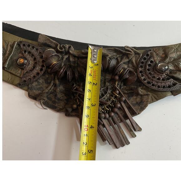 80s Nina Arjani Leatherock Belt Artisan Statement Belt Genuine Leather - Picture 8 of 11